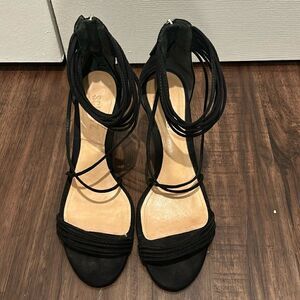 Schutz Camurca Black Open Toe Heels, Size 9